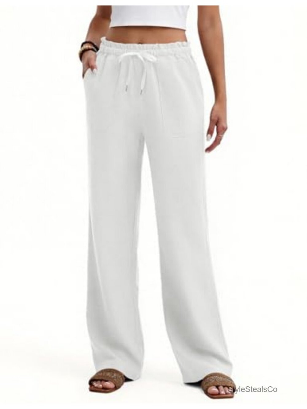 Women Wide Leg Palazzo Pants High Waisted Drawstring Flowy Lounge Pants with
